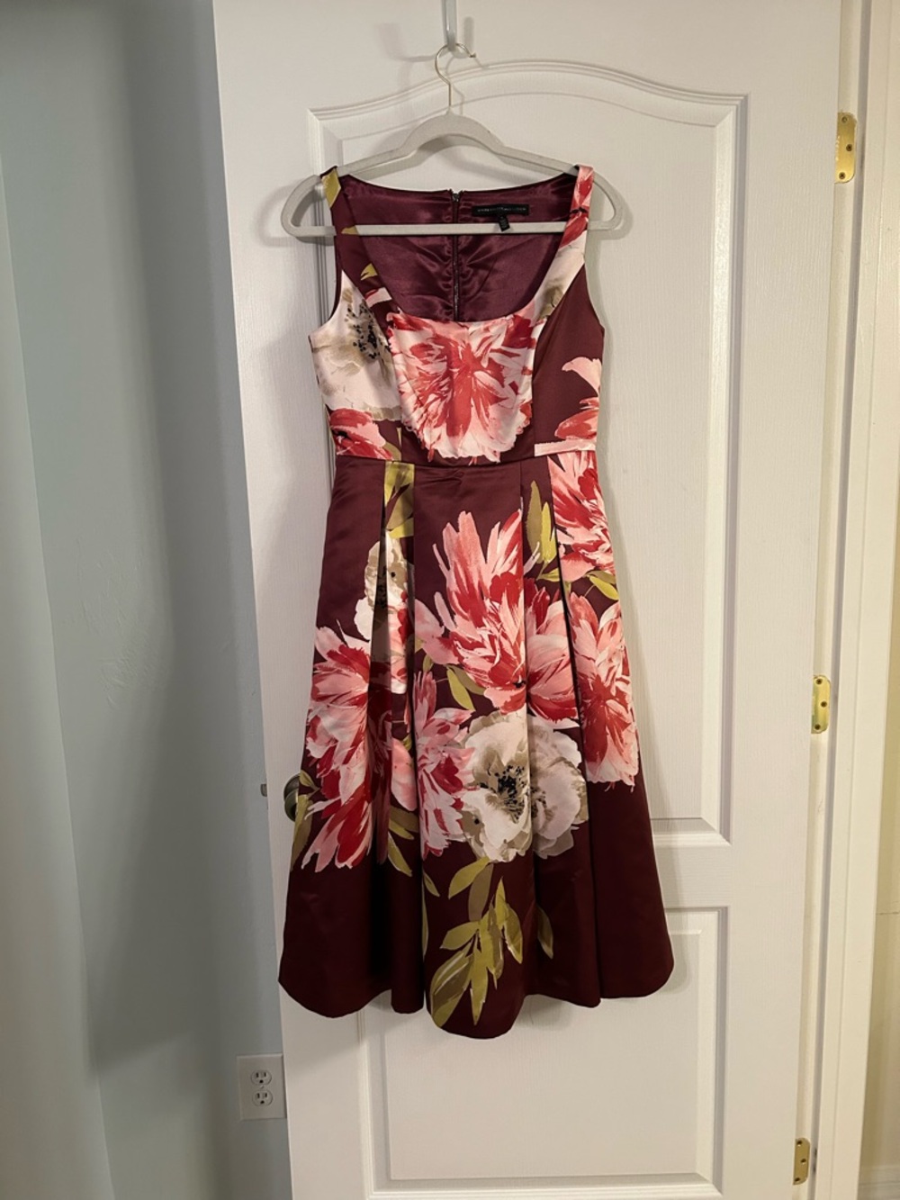 White House Black Market Burgundy Floral Dress